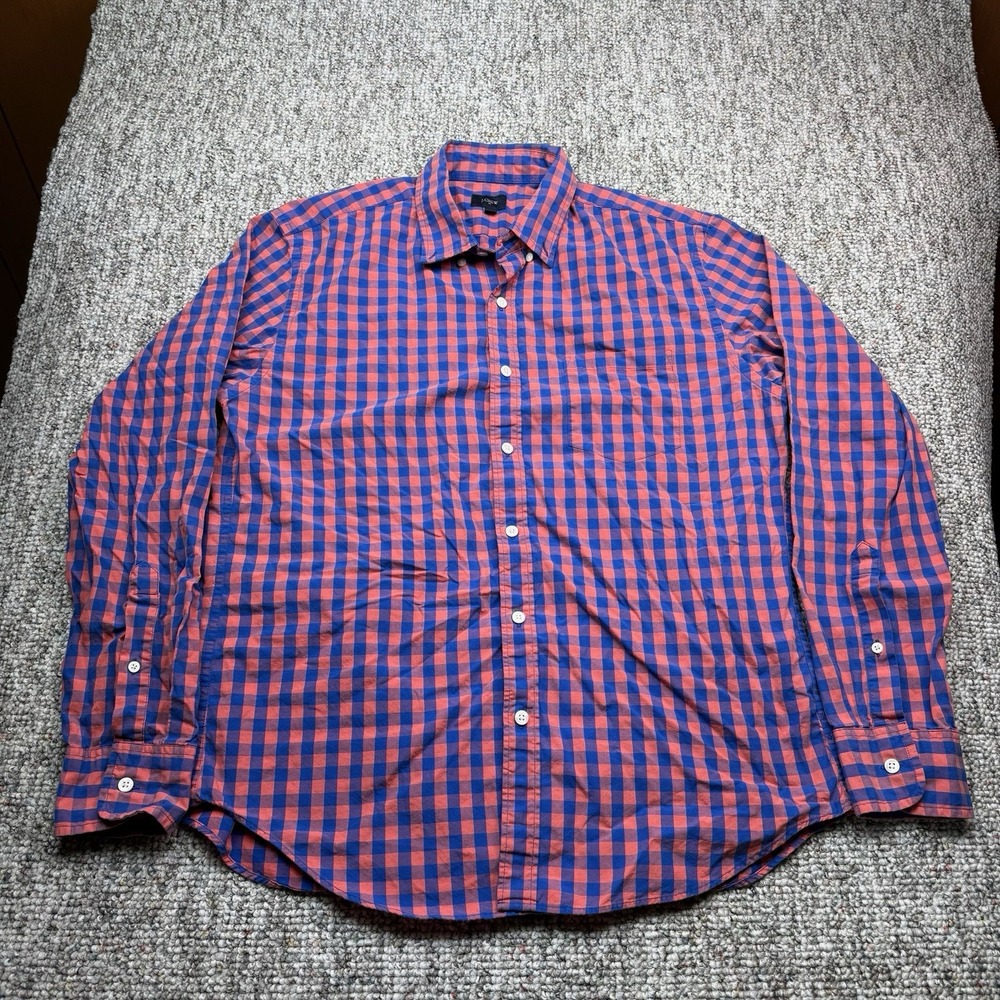 J.Crew Shirt Mens Large Blue Red Button Up Long Sleeve Preppy Cotton